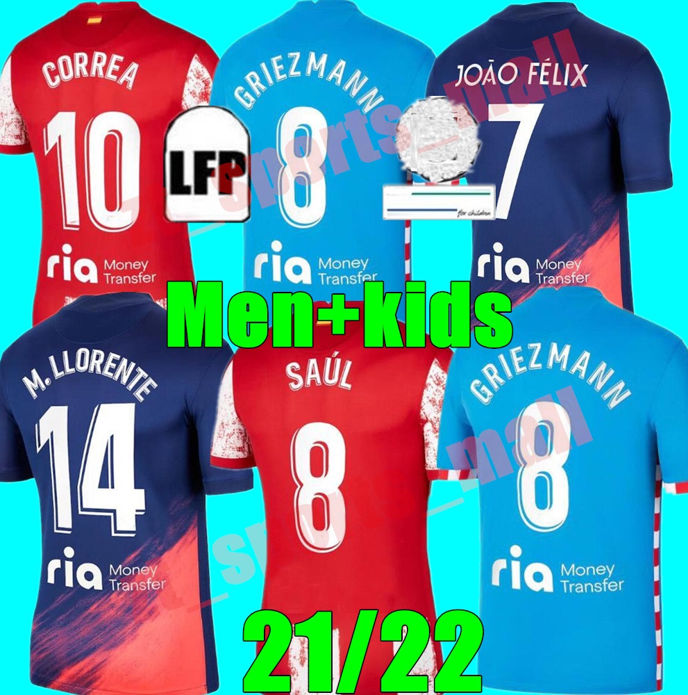 21 22 Atletico Griezmann Soccer Jerseys home away 3rd SUAREZ JOÃO FÉLIX 2021 2022 M. Llorente CORREA KOKE LEMAR CARRASCO adult men kids kit, Black;yellow
21 22 Atletico Griezmann Soccer Jerseys home away 3rd SUAREZ JOÃO FÉLIX 2021 2022 M. Llorente CORREA KOKE LEMAR CARRASCO adult men kids kit, Black;yellow