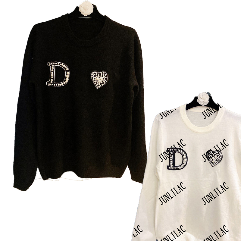 Women's Knits & Tees pullover sweater clothing in spring and autumn Vintage o-neck pearl heavy industry nail diamond letter knitted lon, White
Women's Knits & Tees pullover sweater clothing in spring and autumn Vintage o-neck pearl heavy industry nail diamond letter knitted lon, White