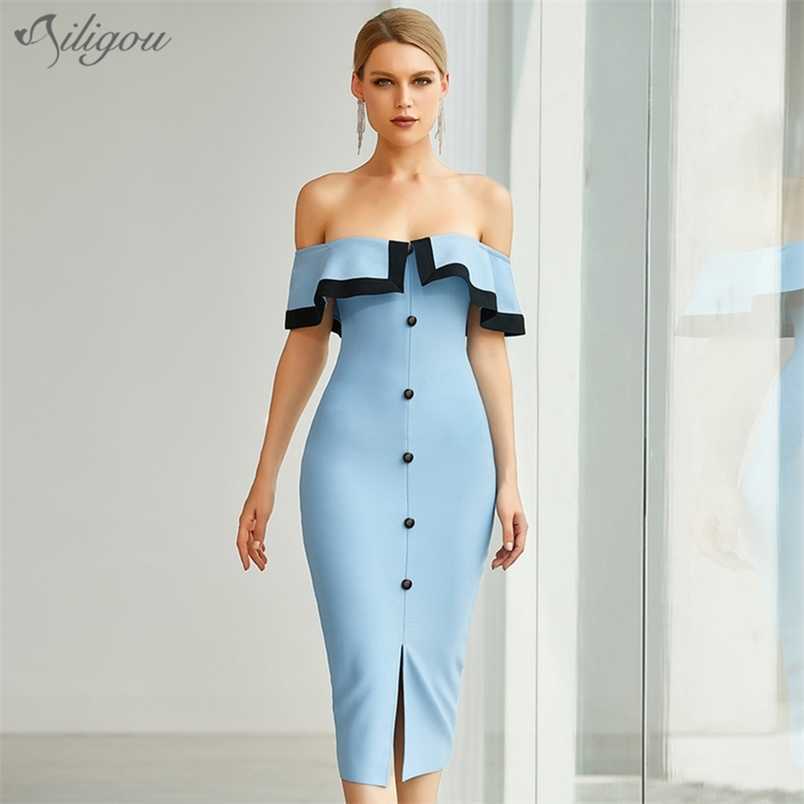 Latest Women'S Sky Blue Sexy Off-Shoulder Ruffled Bodycon Rayon Bandage Dress Elegant Club Party Vestidos 210525
Latest Women'S Sky Blue Sexy Off-Shoulder Ruffled Bodycon Rayon Bandage Dress Elegant Club Party Vestidos 210525