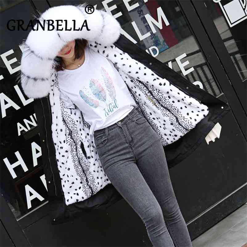 Snow Weather Warm Fur Coat For Women Real Fur Collar Hooded Overcoat Natural White Rex Rabbit Fur Parka Outwear T191024