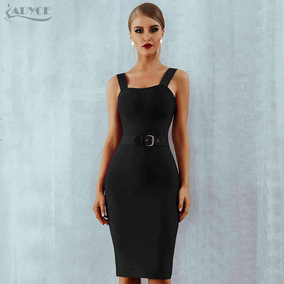 Summer Bandage Dress Women Sexy Apricot Black Sleeveless Spaghetti Strap Belt Midi Bodycon Party Club 210423