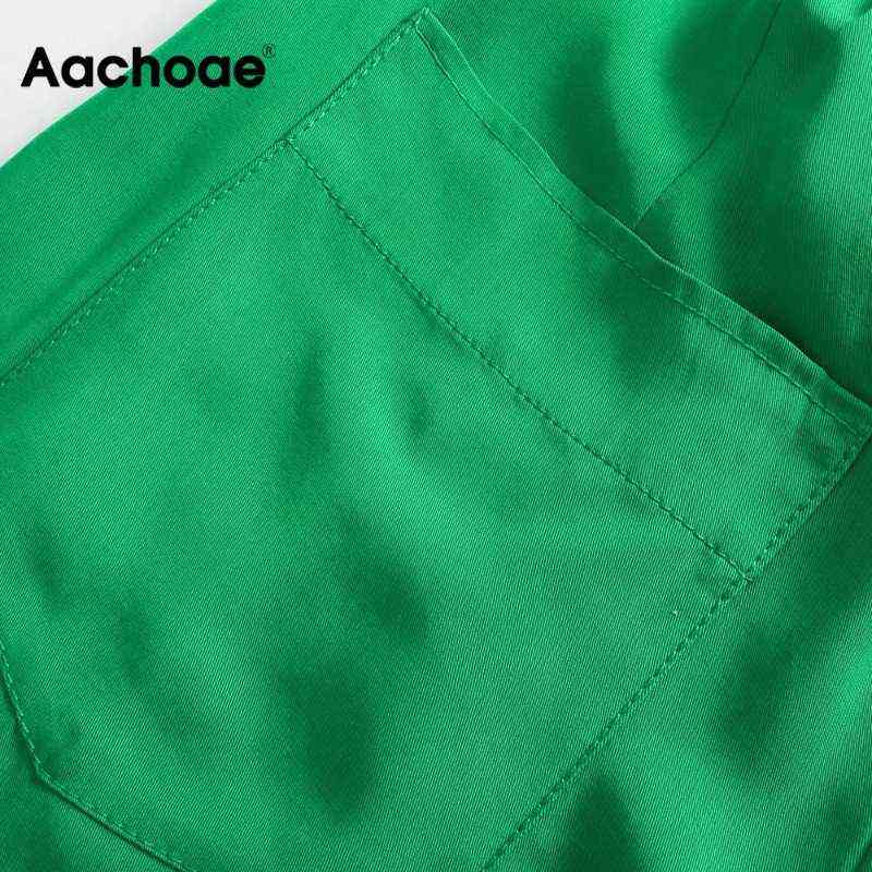 Aachoae Women Wide Leg Pants Green Casual Long Trousers Fashion Vintage High Street Lady Pantalon 211115