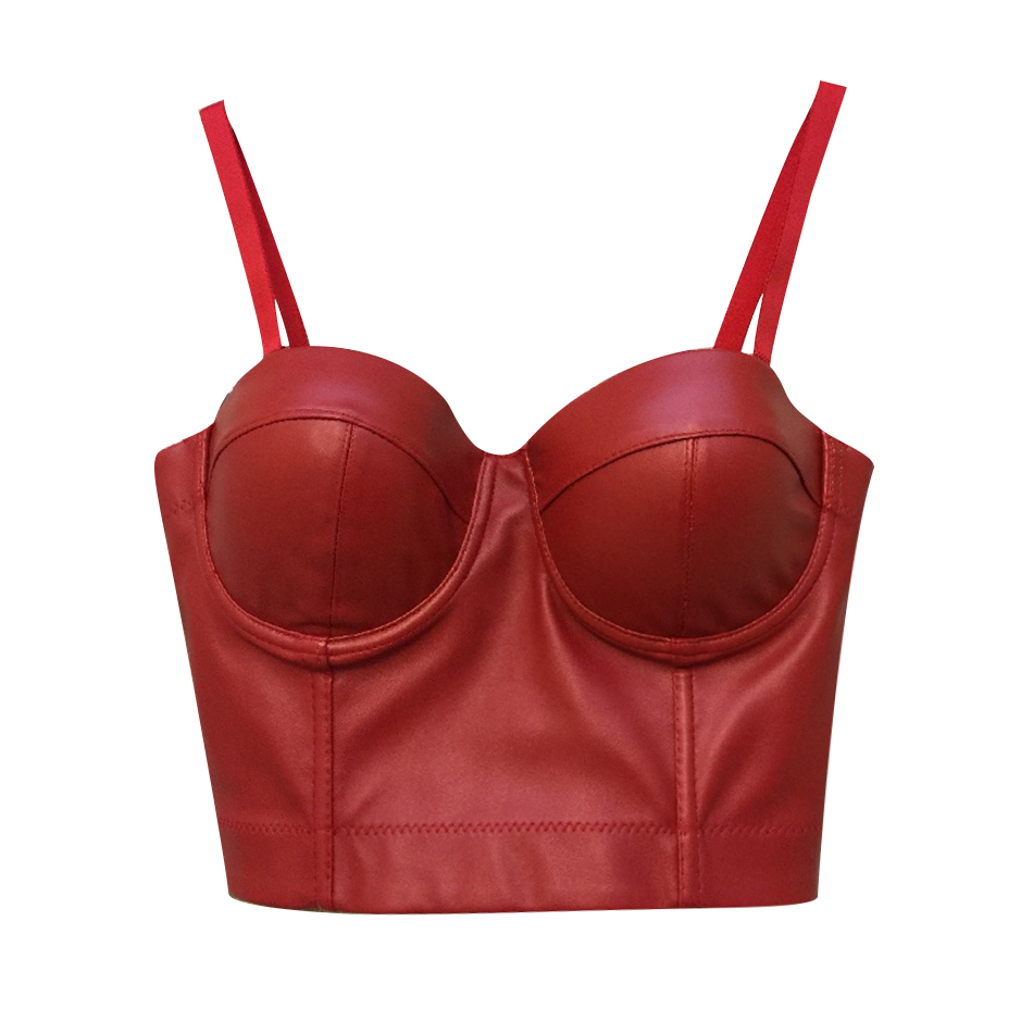 Summer Ladies Leather Celebrity Runway Party Top Red Black White Sexy Sleeveless Fashion Club Bodycon Camis 210423