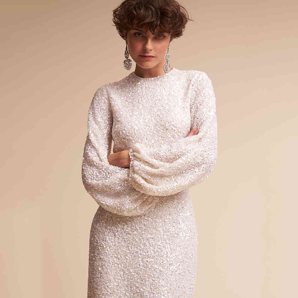 Free Women's Shiny Sequin Dress Sexy O-neck Lantern Long Sleeve Bodycon Mini Club Night Party Vestidos 210524