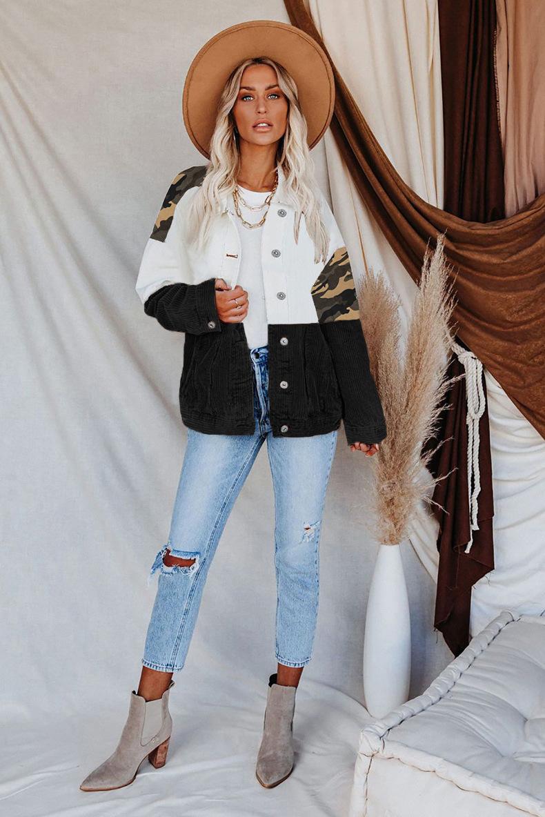 Women's Jackets For Women 2023 Denim Corduroy Camouflage Stitching Jacket Turn-dowm Lapel Vintage Cowgirl Coats Chaqueta Mujer