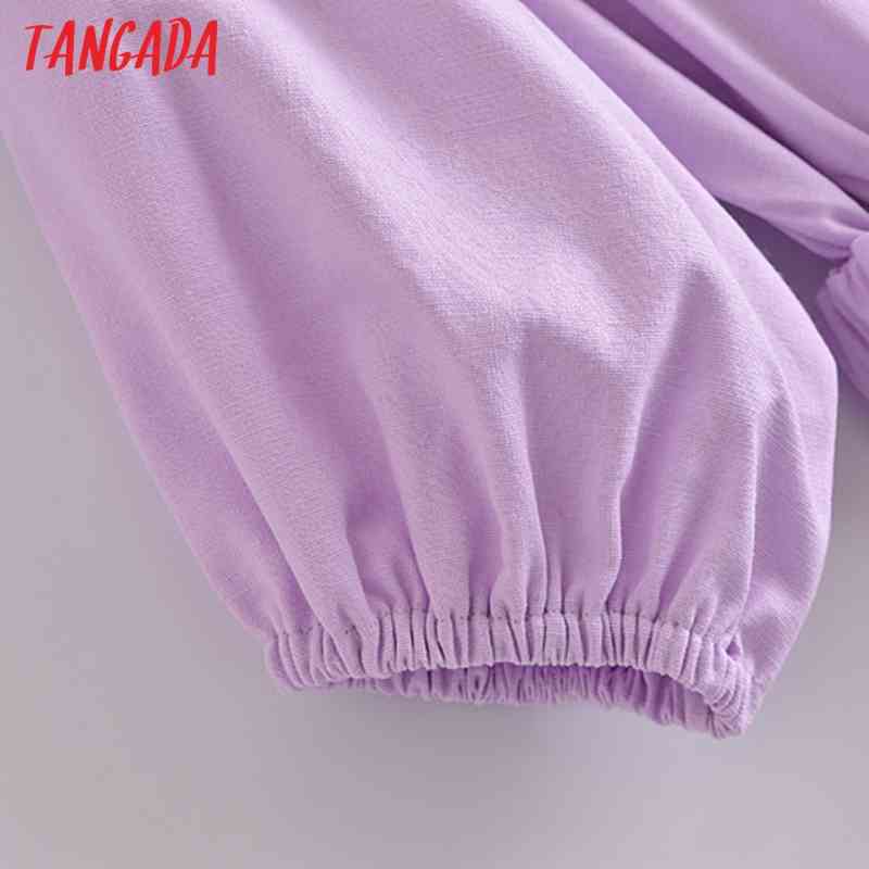 Women Summer Purple Playsuits with Belt Elastic Waist Short Sleeve Rompers Ladies Casual Chic Jumpsuits JE05 210416