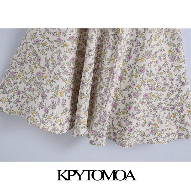 Women Chic Fashion With Belt Floral Print Wrap Mini Dress V Neck Puff Sleeve Female Dresses Vestidos Mujer 210420