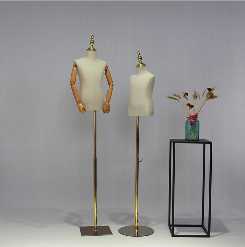 Children's model props Commercial Furniture boys and girls half length kids wear shop window display frame gold base dummy stage small models
