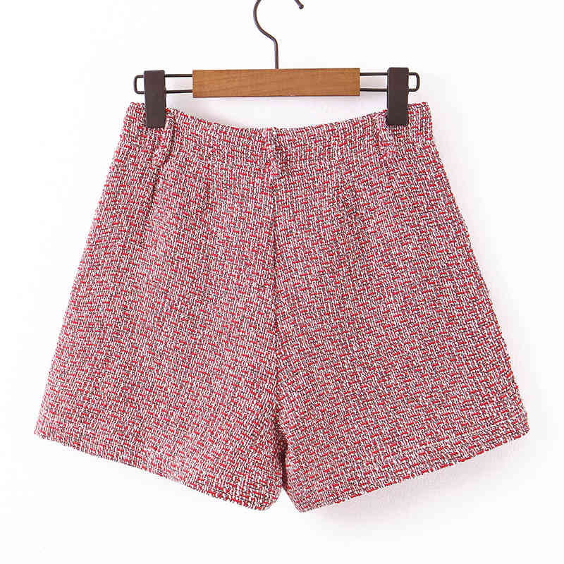 Sweet Tweed Shorts Women Fashion Buttons Short Female Chic Loose Straight Shorts Casual Girls Streetwear 210520