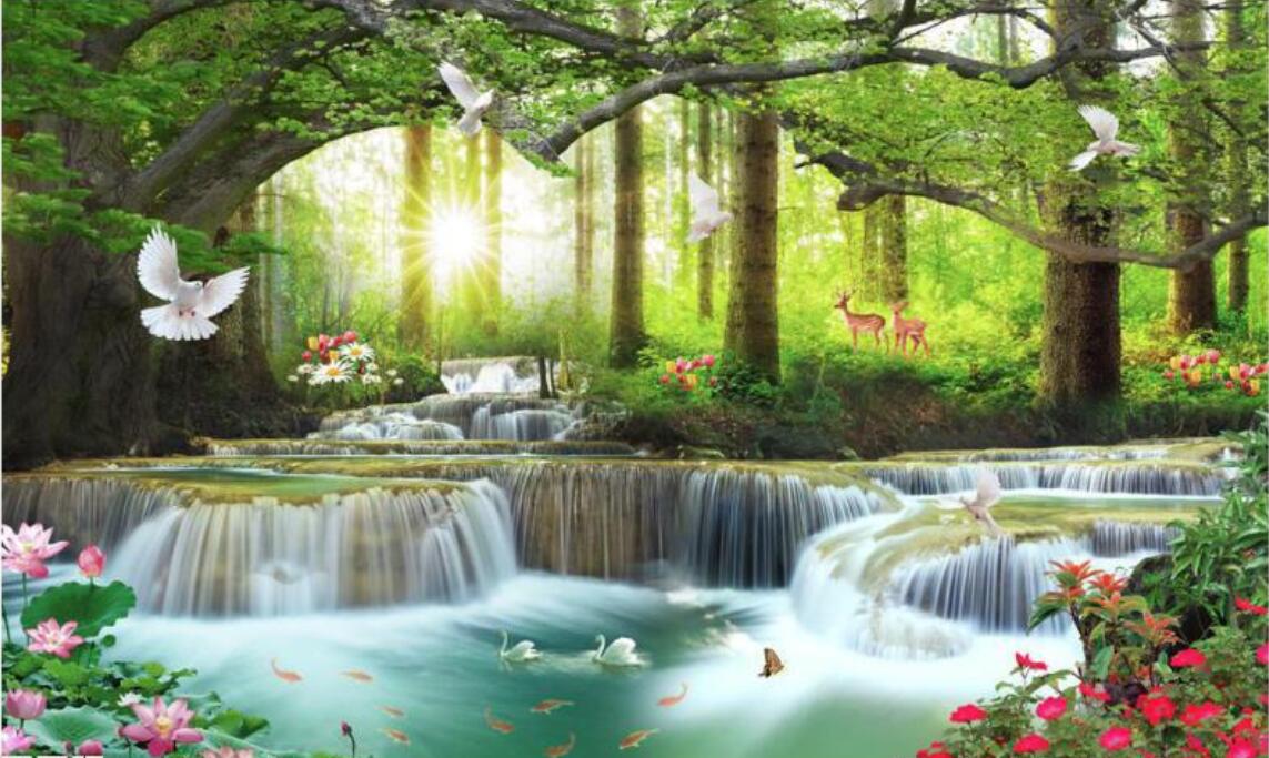 Customize wall murals wallpaper living room decoration modern fashion Nature waterfall landscape tree 3d wallpaper
