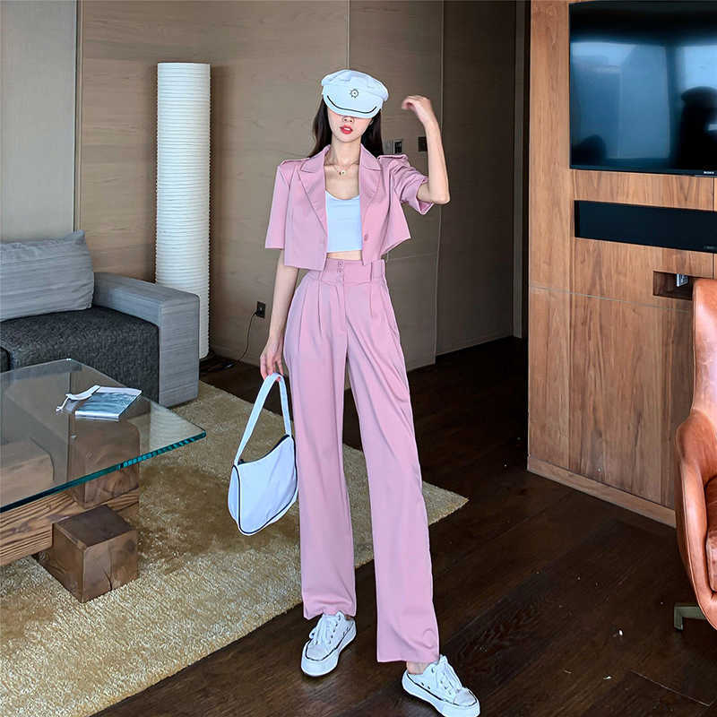 JuneLove Women Spring Casual Two Pieces Vintage Office Lady Single Breasted Blazers &Pants Street Short Pants Suits 210930