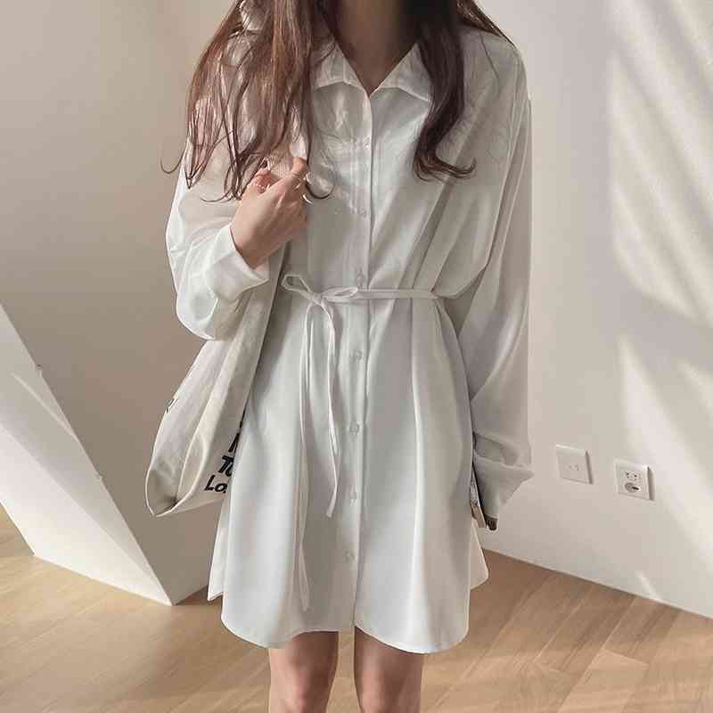 S-XL spring Long sleeve shirt Dress woman Lady loose shirt Autumn White Maxi Beach Dress womens Robe Vestido (G3299 210423
