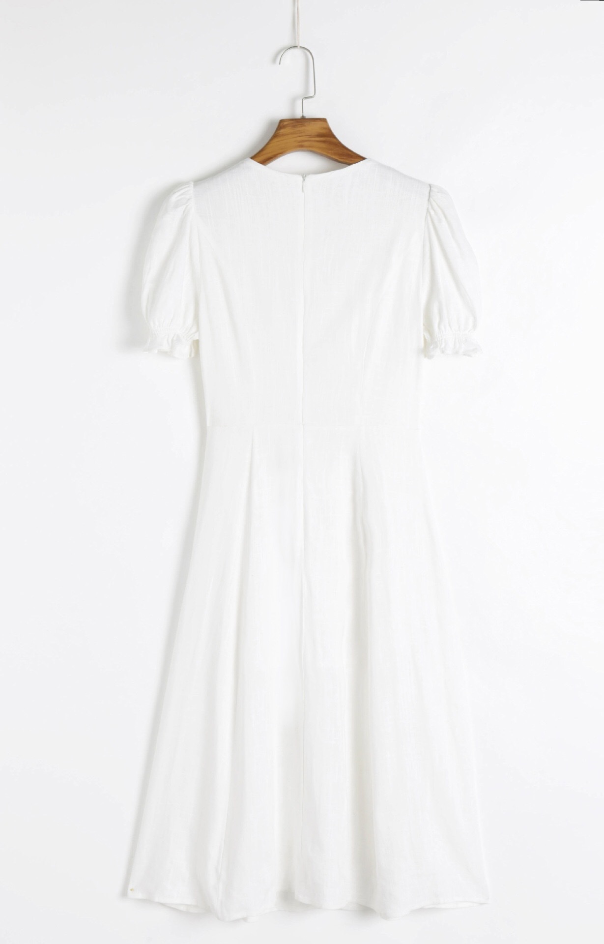 Summer Linen Square Collar Short sleeve Midi Dress White Women Buttons Slim Waist Swing Long Dresses Pullover Vestido 210429