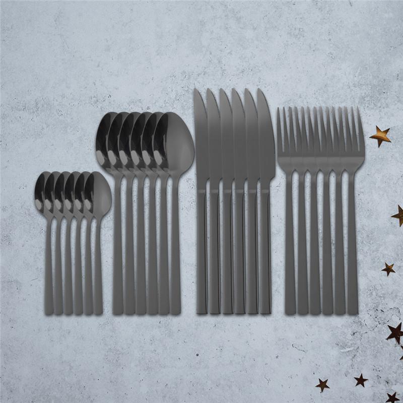 Dinnerware Sets 24pcs Black Stainless Steel Cutlery Set Kitchen Knives Forks Spoons Luxury Wedding Mirror Tableware
Dinnerware Sets 24pcs Black Stainless Steel Cutlery Set Kitchen Knives Forks Spoons Luxury Wedding Mirror Tableware