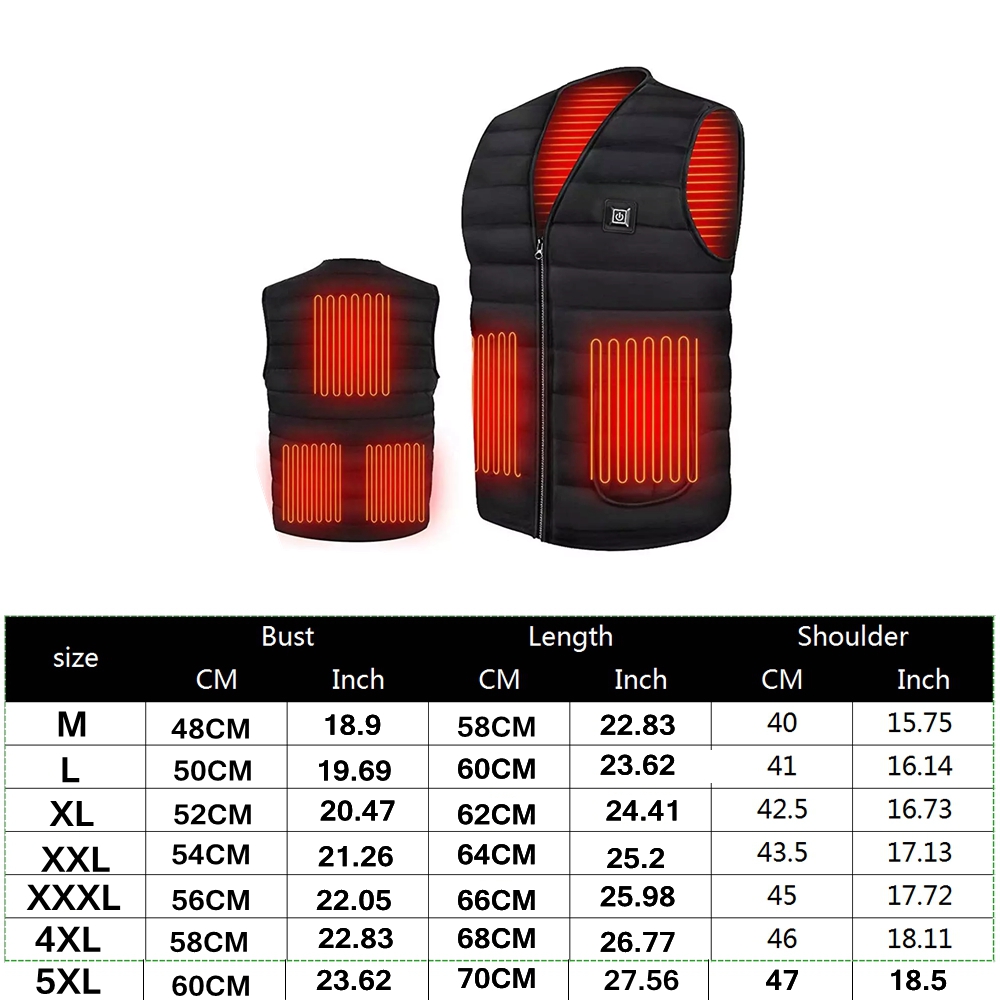 Electric Heated Vest Washable Jacket Caot USB Charging Heating Body Warmer Gilet with Adjustable Temperature for Women Men Warm Wa