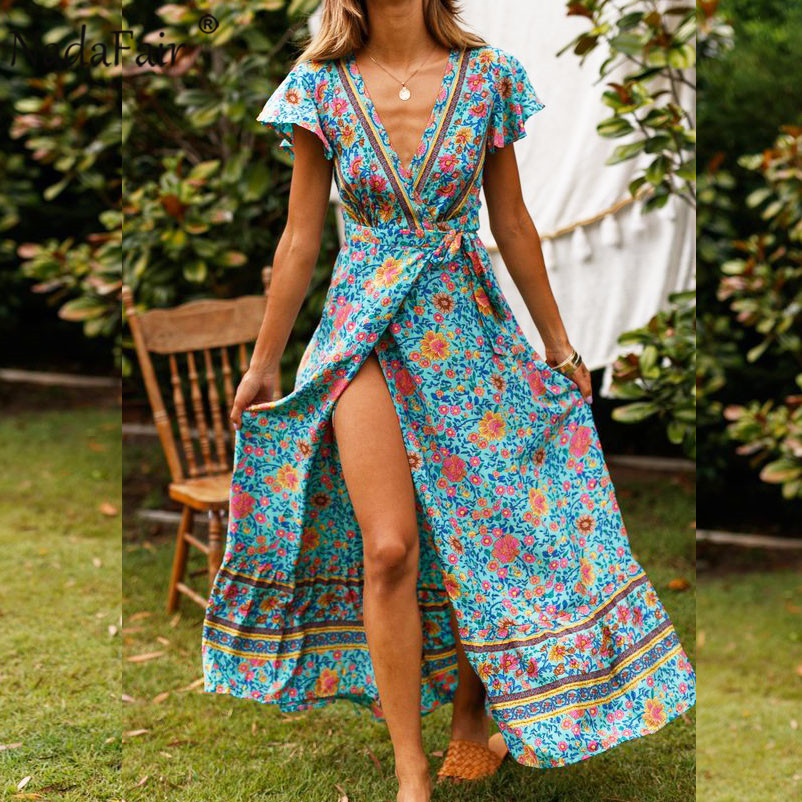 Nadafair Boho Dresses Sexy V Neck Split Beach Long Belt Elegant Party Floral Maxi Summer Dress Women Vestidos Robe Femme, Beige
Nadafair Boho Dresses Sexy V Neck Split Beach Long Belt Elegant Party Floral Maxi Summer Dress Women Vestidos Robe Femme, Beige