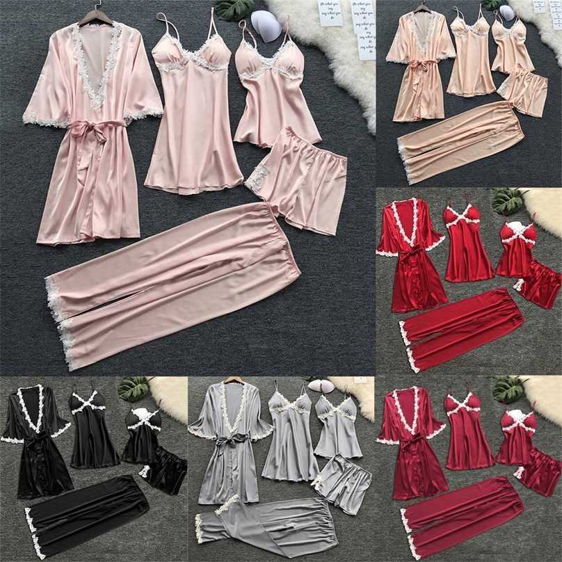 Women's plus size five-piece pajamas Lace Sling Shorts Sleepwear Lingering Warmth Silk Solid color Pyjama 211106, Gray
Women's plus size five-piece pajamas Lace Sling Shorts Sleepwear Lingering Warmth Silk Solid color Pyjama 211106, Gray