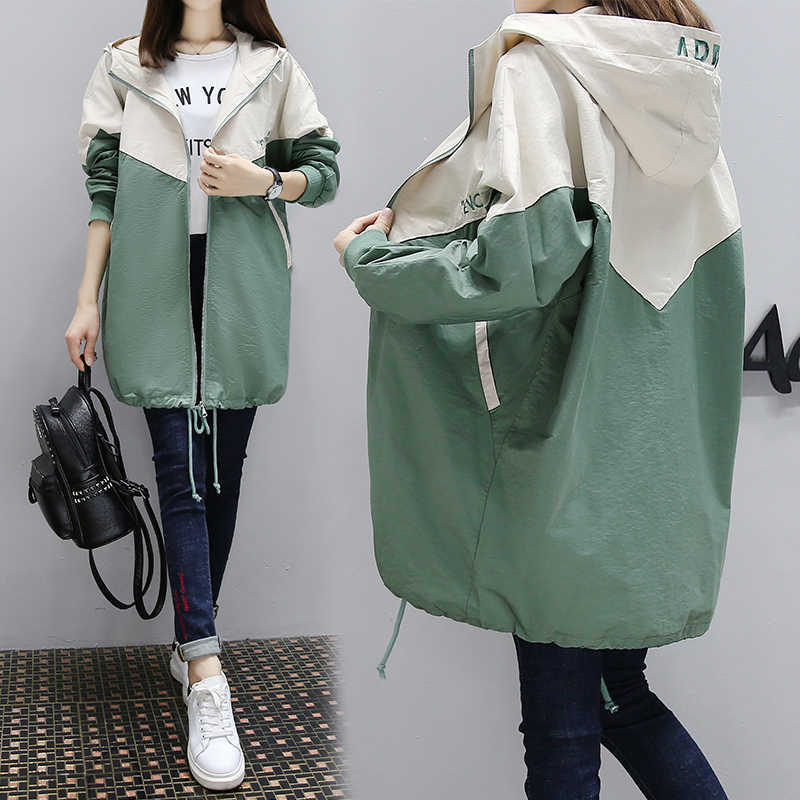 Plus Size 3xl Streetwear Trench Coat Women Hooded Long Windbreaker Female Patchwork Oversized Womens Overcaot Spring Outwear 210820