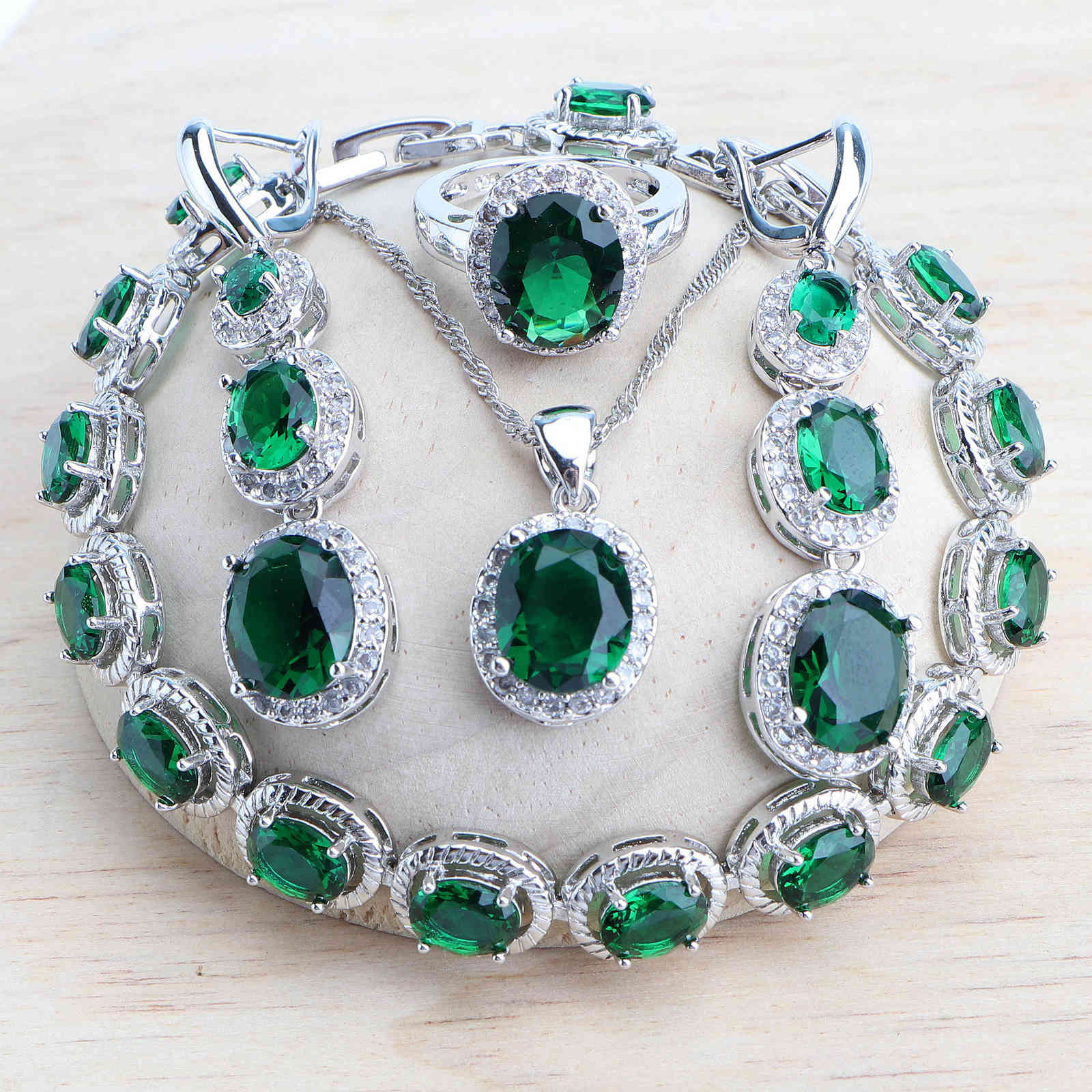 Women Bridal Sets Silver 925 Green Zircon Costume Fine Jewelry Wedding Necklace Set Earrings Rings Bracelets Pendant, 4pcs
Women Bridal Sets Silver 925 Green Zircon Costume Fine Jewelry Wedding Necklace Set Earrings Rings Bracelets Pendant, 4pcs