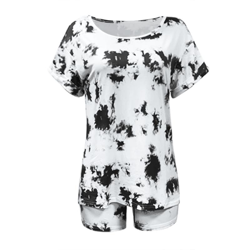 Casual Fashion Tie Dye Two Piece Set Women Pullover Short Sleeve T-shirt And Biker Shorts Summer Sweater Matching Sets 2021 Women's Tracksui