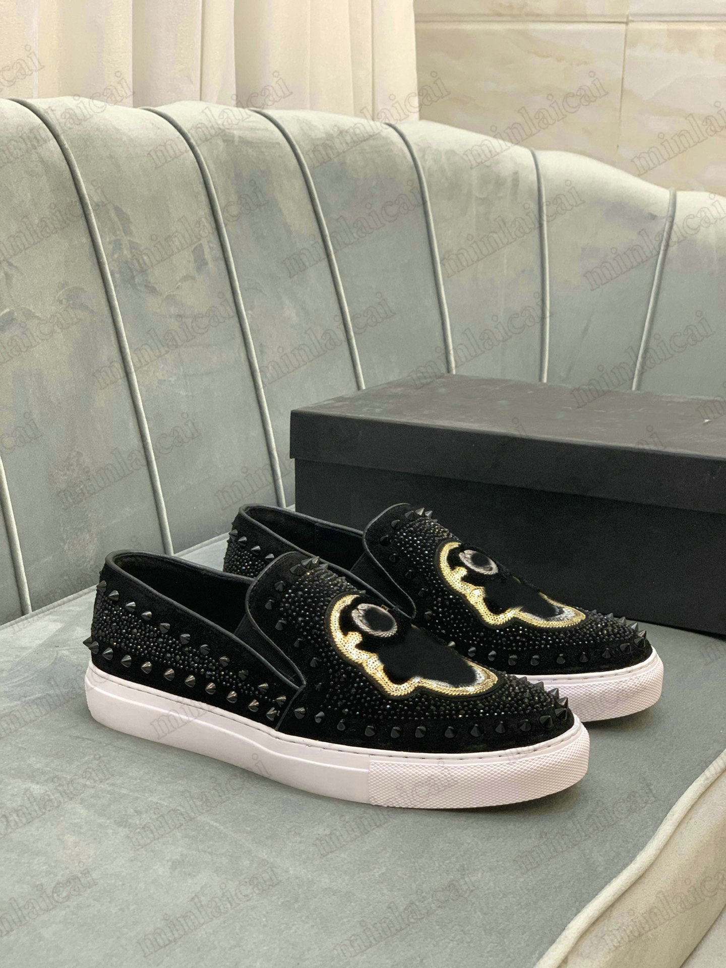 Spike Studded Rock Loafer Shoes Spikes Runner Skull Rivet Designer Mens Sneakers Trainers Mesh Technical Fabric Rubber Sole Runners Party Wedding Casual Shoe, Customize
Spike Studded Rock Loafer Shoes Spikes Runner Skull Rivet Designer Mens Sneakers Trainers Mesh Technical Fabric Rubber Sole Runners Party Wedding Casual Shoe, Customize