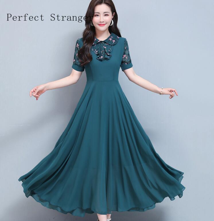 2021 summer new arrival elegant peter pan collar bow collar short sleeve women long chiffon dress plus size -3xl, Black;gray
2021 summer new arrival elegant peter pan collar bow collar short sleeve women long chiffon dress plus size -3xl, Black;gray