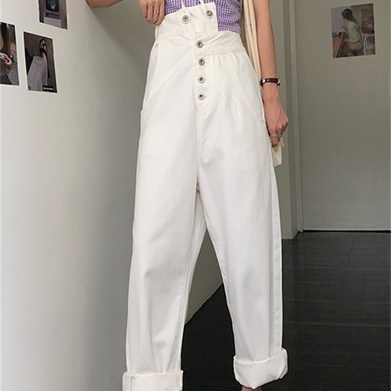 SML 2 colors jeans womens autumn loose fashion wide leg trousers jumpsuit korean casual denim overalls womens (78393 210423