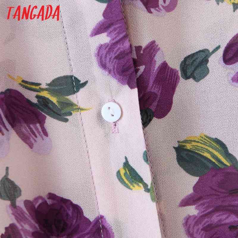 Women Retro Purple Flowers Print Chiffon Shirt Blouse Long Sleeve Chic Female Tops SL545 210416