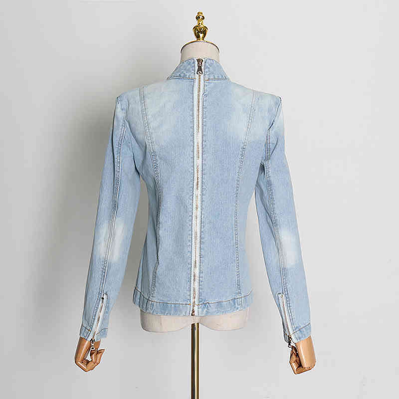 VGH Casual Patchwork Bowknot Denim Shirt For Women Bow Collar Long Sleeve Slim Blouse Female Fashion New Clothing Autumn 210421