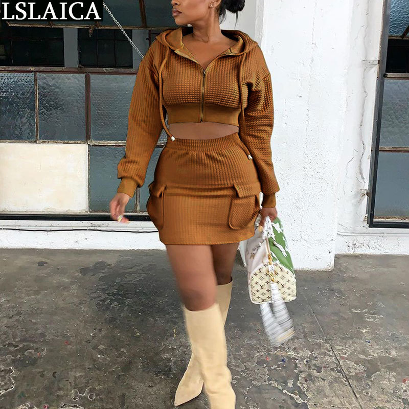 Skirt Set for Women Exposed Navel Solid Casual Skinny Two Piece Fashion Elastic Waist Hooded Pocket Mujer Chaqueta 210520, Khaki
Skirt Set for Women Exposed Navel Solid Casual Skinny Two Piece Fashion Elastic Waist Hooded Pocket Mujer Chaqueta 210520, Khaki