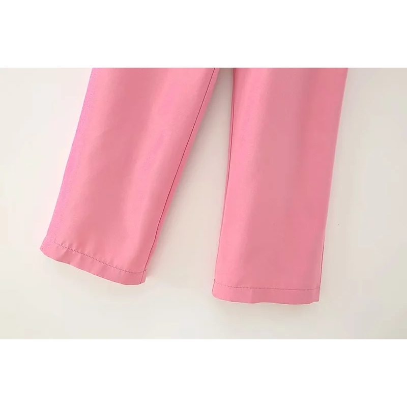 fashion ladies pocket long trousers autumn pink female pants office elegant women casual girls trouses 210430