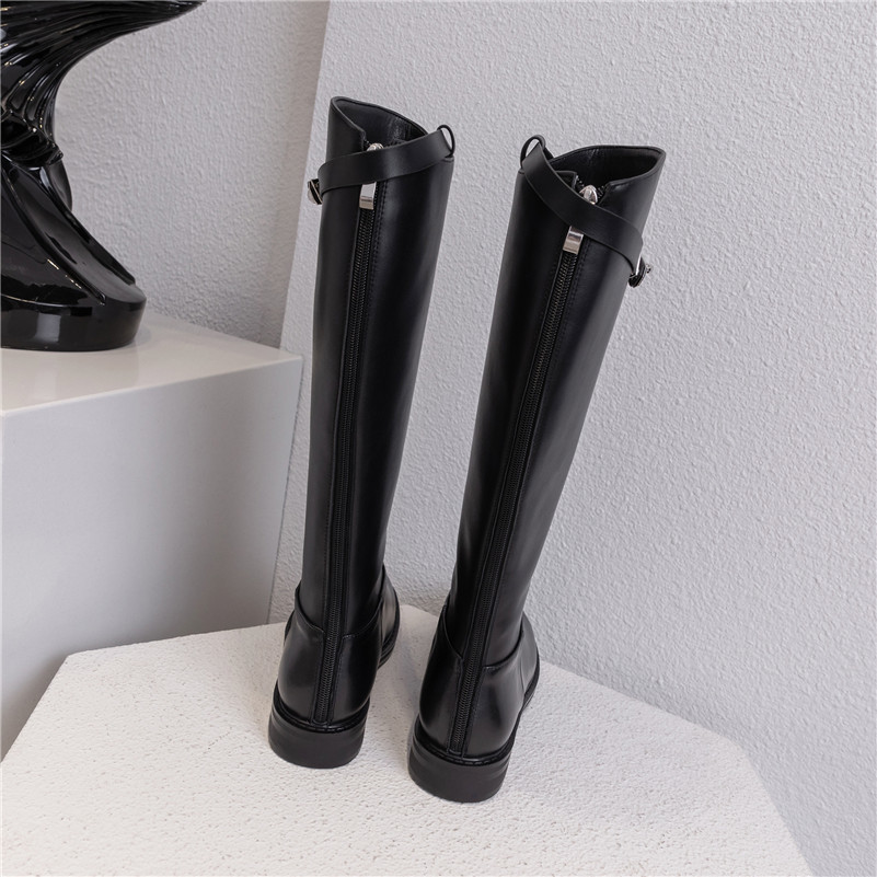 Autumn Riding Boots Women Natural Genuine Leather Flat Knee High Zipper Round Toe Tall Shoes Ladies Winter Size 42 210517