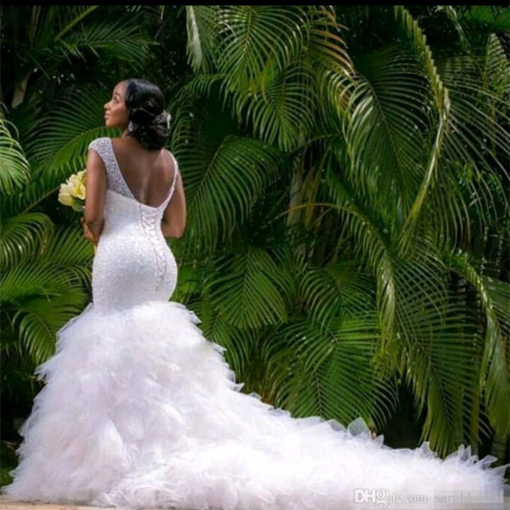 plus size arabic aso ebi luxurious mermaid sparkly wedding dress deep vneck tiers tulle bridal gowns dresses zj220