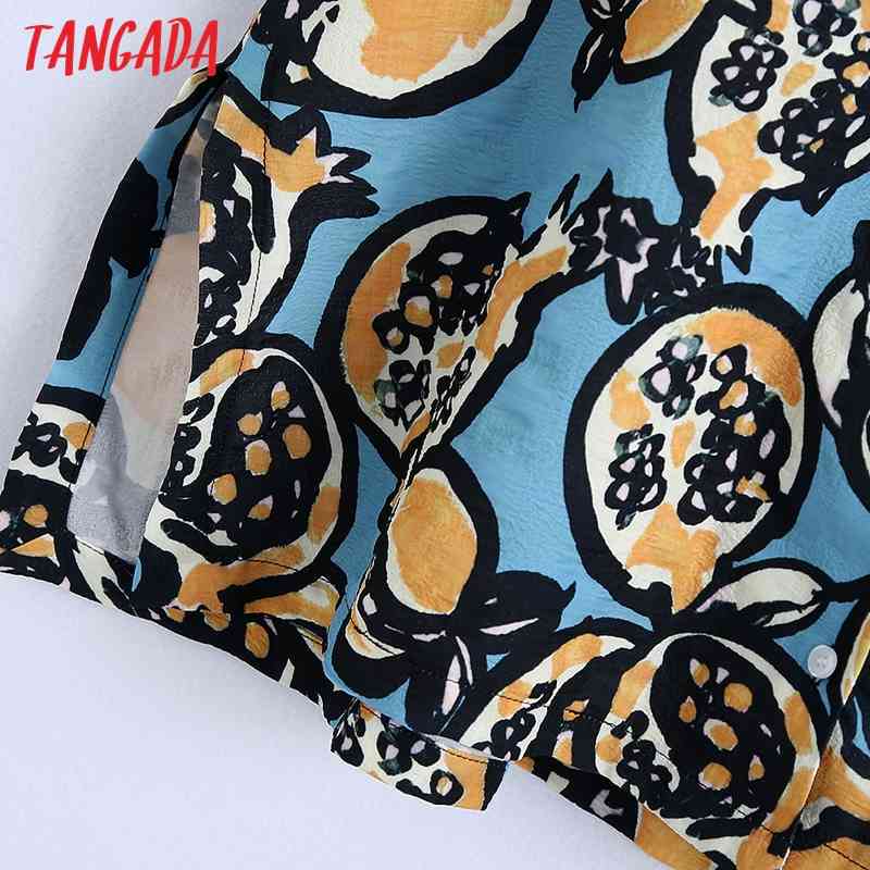 Women Summer Pockets Oversized Fruit Printed Blouses Vintage Short Sleeve Female Shirts Blusa Chic Tops BE515 210416