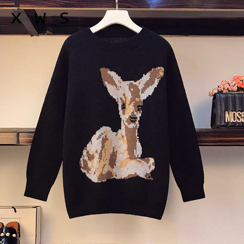 autumn winter deer Christmas oversized sweater pullover loose casual long sleeve o neck kint jumper female jersey mujer 210604, Black 
autumn winter deer Christmas oversized sweater pullover loose casual long sleeve o neck kint jumper female jersey mujer 210604, Black