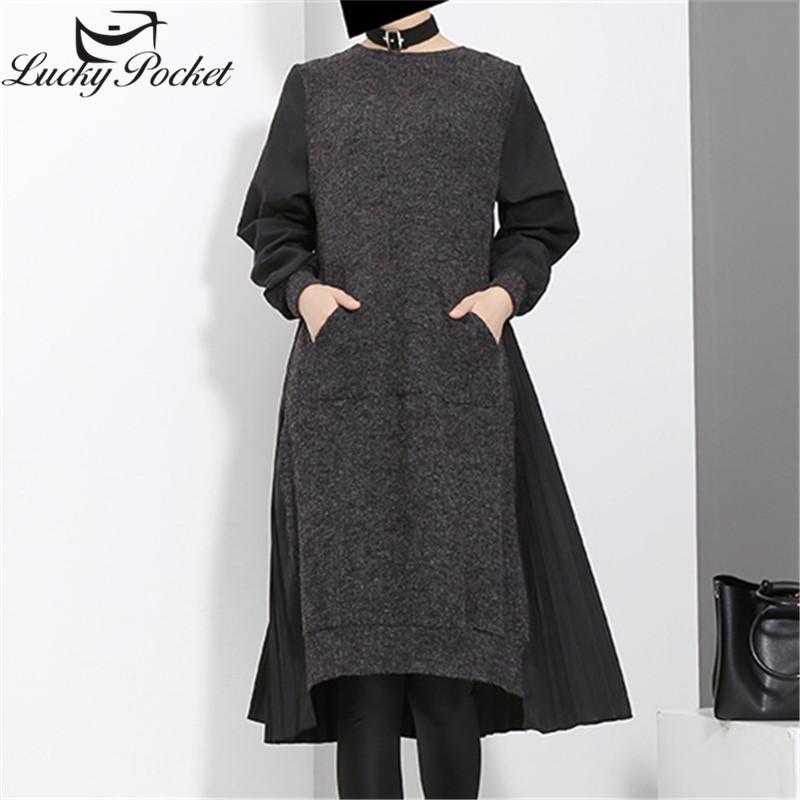 Women Autumn Winter Slim Black Pleated Dress Ladies Fashion Solid Color Plus Size Vestidos Female Brand Casual Dresses ZM765