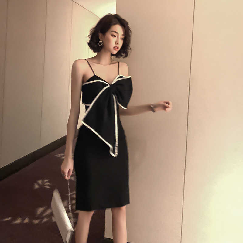 Woman Spring Sexy Bodycon Dress Bodice Bow Slim Spaguetti Strap Club Ladies Elegant Dresses Vestdios Robes 210608