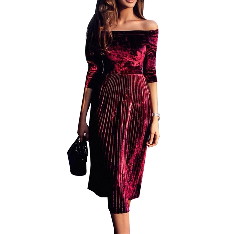 Slash Neck Velvet Winter Dress 3 Colors Elegant Pleated Women Lady Party es Evening Vestidos 210607, Purple
Slash Neck Velvet Winter Dress 3 Colors Elegant Pleated Women Lady Party es Evening Vestidos 210607, Purple