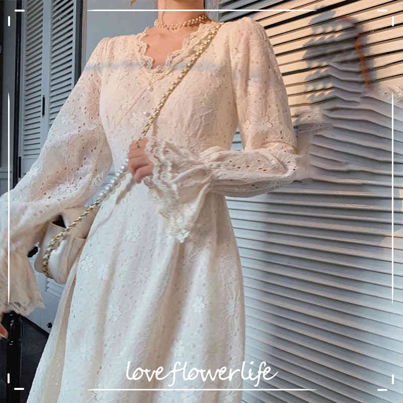 French Lace Party Dress Women Casual Long Sleeve Elegant Vintage Dress Female Spring Fairy Lace Dress Korean 210521, V neck dress
French Lace Party Dress Women Casual Long Sleeve Elegant Vintage Dress Female Spring Fairy Lace Dress Korean 210521, V neck dress