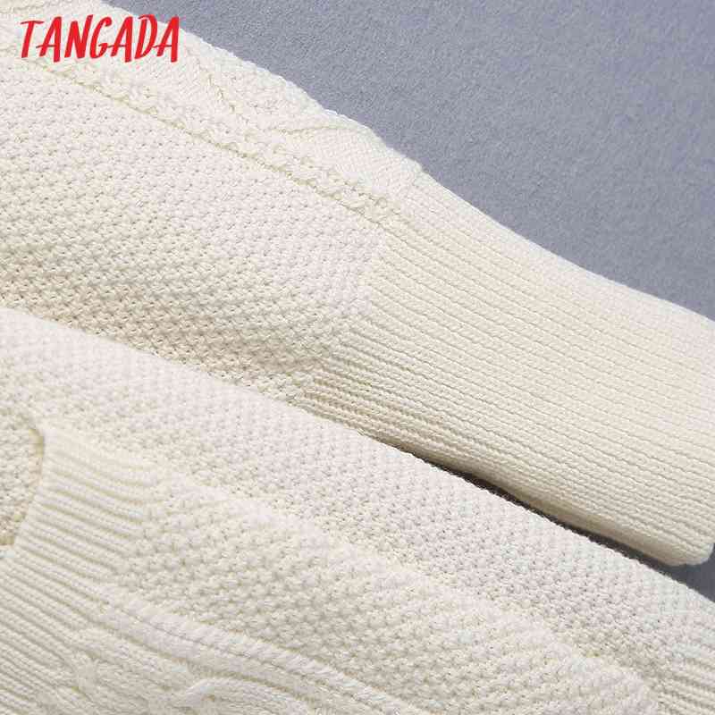 Women Twist Loose Cardigan Sweater Beading Buttons Vintage V Neck Long Sleeve Female Outerwear Chic Tops BE496 210416