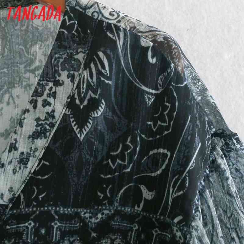 Women Vintage Paisley Print Chiffon V Neck Long Sleeve Ladies Loose Mini Dress Vestidos XN294 210416