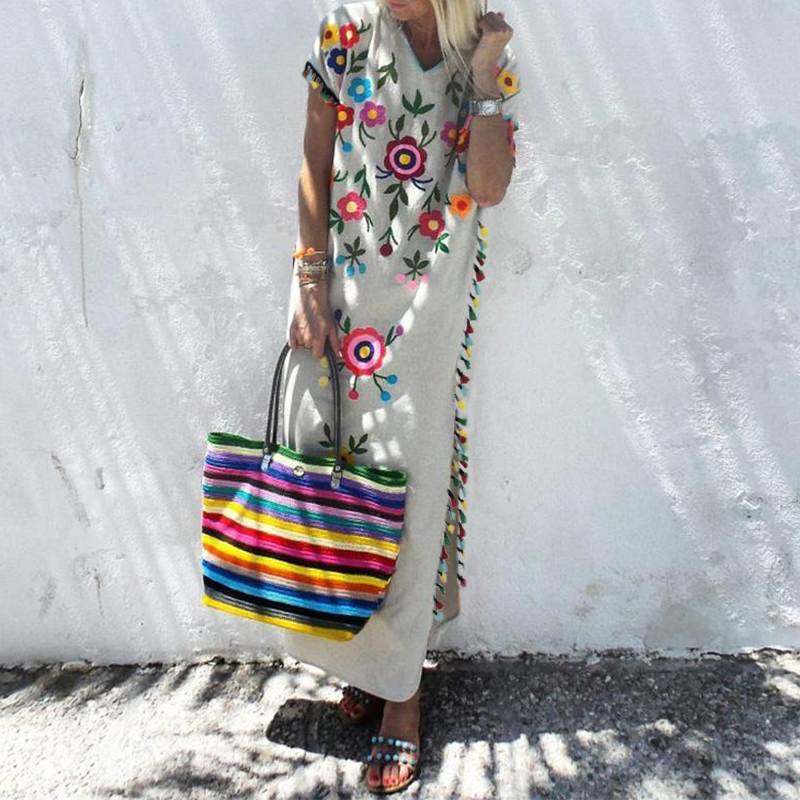 Women Dress Plus Size Sexy Flowers Bohemian es For Tassel Patchwork Long Woman Spring Summer 210513