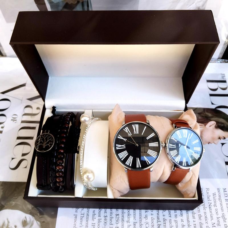 Wristwatches Fashion Men&Women Couple Quartz Watch Simple Leather Waterproof Clock With Bracelets Lady Gift Box Relogio Feminino, Brown 
Wristwatches Fashion Men&Women Couple Quartz Watch Simple Leather Waterproof Clock With Bracelets Lady Gift Box Relogio Feminino, Brown