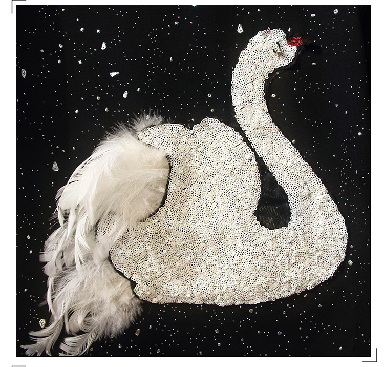 Fashion Summer Women's Stereo Swan Sequins Embroidery T-shirt Top + Red Buttons A Line Skirt Twinset Ladies Set 210506