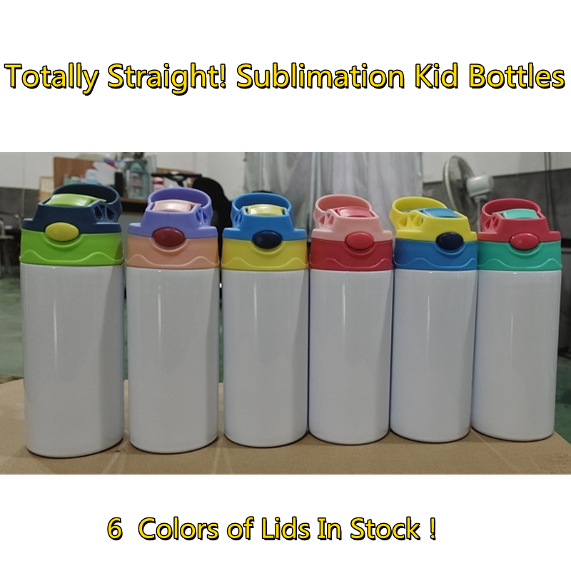 New Straight 6 Colors DIY Blank Sublimation Sippy Cup Tumbler 350ML Baby Bottle Heat Transfer Coated Cartoon Double Wall Stainless Steel Children Water CupS, White