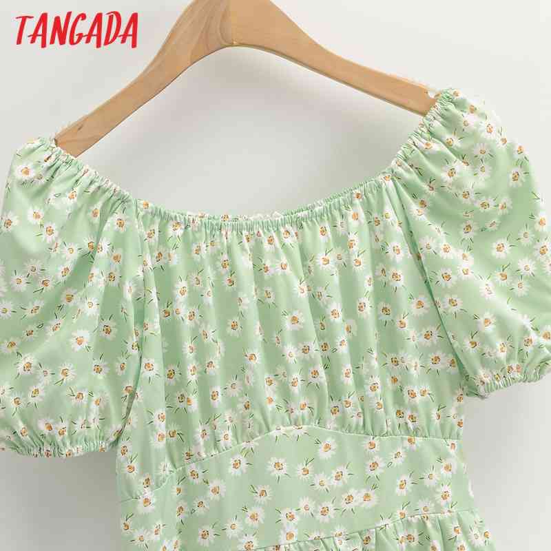 Summer Women Green Floral Off Shoulder Sweet Short Sleeve Ladies Mini Dress Vestidos 1F108 210416