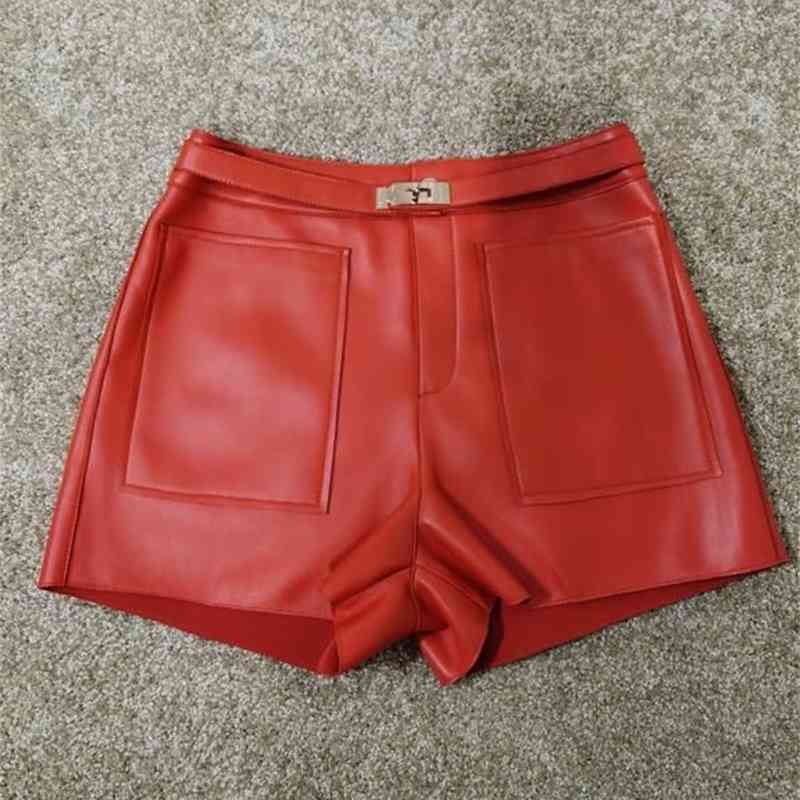 women solid short mini female chic runway fashion korean high waist streetwear sheepskin autumn winter shorts 210611