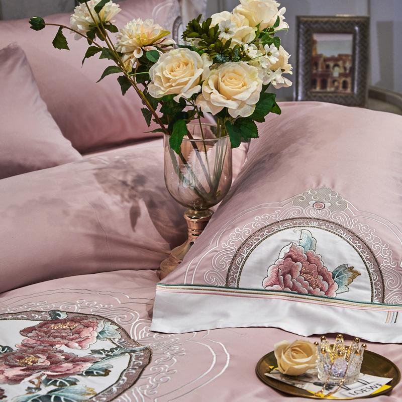 Chinoiserie Style Chic Embroideried Duvet Quilt Cover Queen King Size 4Pcs Premium Egyptian Cotton Soft Bedding Set Bed Sheet Sets