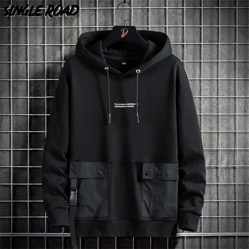 Single Road Mens Hoodies Men Multi Pockets Techwear Sweatshirt Oversized Japanese Streetwear Hip Hop Hoodie Men Plus Size 211116