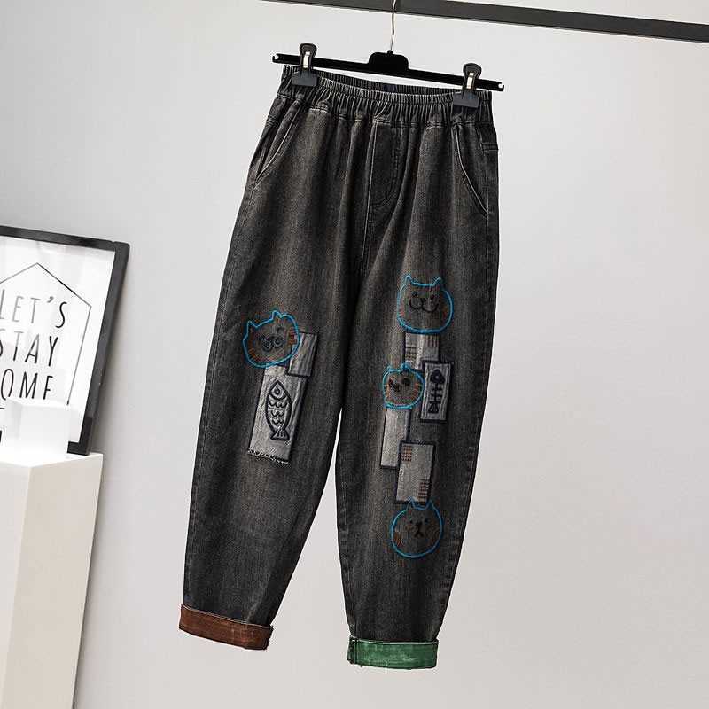 Autumn Arts Style Women Elastic Waistc Loose Denim Harem Pants Patchwork Embroidery Vintage Jeans Plus Size M691 210608, Black
Autumn Arts Style Women Elastic Waistc Loose Denim Harem Pants Patchwork Embroidery Vintage Jeans Plus Size M691 210608, Black